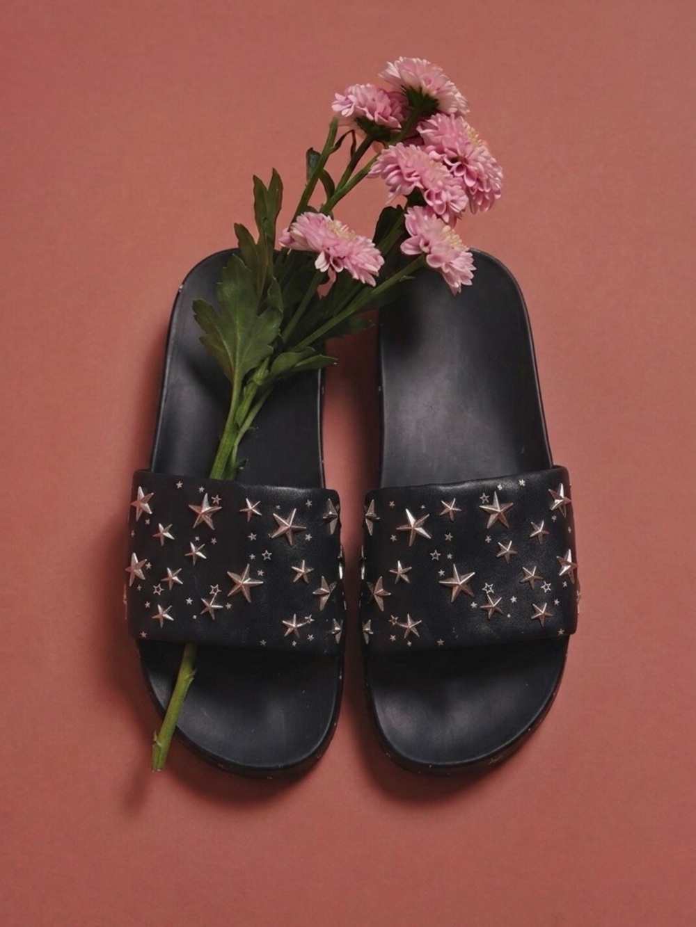 Tory Burch Black Star-Embellished Slide Sandals